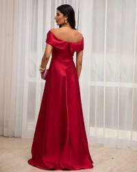 Vestido de Festa Longo Ombro a Ombro Laço Zibeline com Fenda Marsala