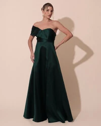 Vestido de Festa longo Faixa Ombro e Fenda Zibeline Verde Escuro