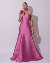 Vestido de Festa Longo Zibeline um Ombro Só Flor Removível Saia Sereia Rosa