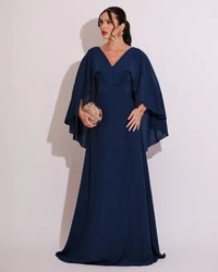 Vestido de Festa Longo com Capa Crepe Azul Marinho
