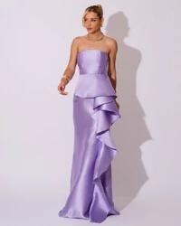 Vestido de Festa Longo Tomara que Caia Babado Cascata Lilás