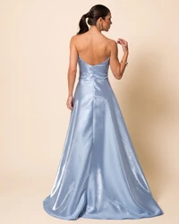 Vestido de Festa Longo Cetim Cristal Tomara que Caia Drapeado Serenity