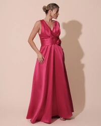 Vestido de Festa Longo Plus Size Zibeline Faixa e Flor Pink New