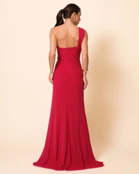 Vestido de Festa Longo Tule Tomara que Caia Faixa Cereja