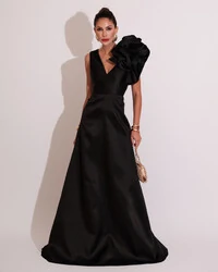 Vestido de Festa longo Zibeline Flor Preto