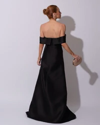 Vestido de Festa Longo Zibeline Ombro a Ombro Drapeado e Fenda Preto