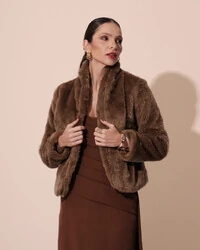 Casaco Fake Fur Mocha Mousse