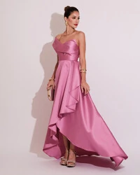 Vestido de Festa Longo Zibeline um Ombro Só Mullet Rosa