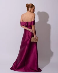 Vestido de Festa Longo Zibeline Ombro a Ombro Drapeado e Fenda Fúcsia