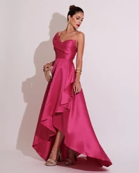 Vestido de Festa Longo Zibeline um Ombro Só Mullet Pink