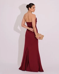 Vestido de Festa Longo Tomara que Caia Alfaiataria Marsala Escuro