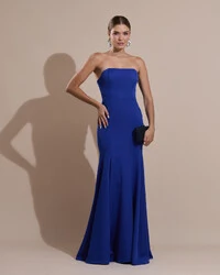Vestido de Festa Longo Alfaiataria Tomara que Caia Saia Sereia Azul Royal