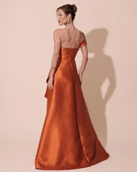 Vestido de Festa Longo Zibeline um Ombro Só Mullet Terracota