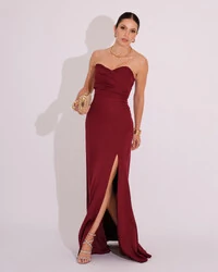 Vestido de Festa Longo Tomara que Caia Alfaiataria Marsala Escuro