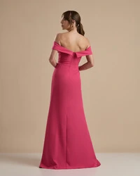 Vestido de Festa Longo Alfaiataria Ombro a Ombro com Fenda Pink