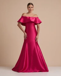 Vestido de Festa Longo Zibeline Ombro a Ombro com Babado Pink New