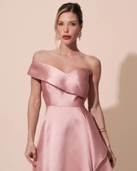 Vestido de Festa Longo Zibeline um Ombro Só Mullet Rose