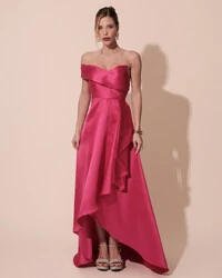 Vestido de Festa Longo Zibeline um Ombro Só Mullet Pink New