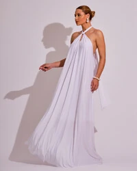 Vestido Longo com Amarração em Malha Branco