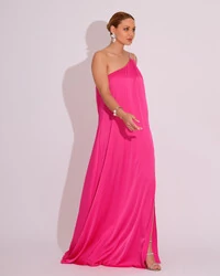 Vestido de Festa Longo Cetim Um Ombro Só Pink
