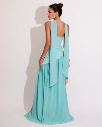 Vestido de Festa Longo Tomara que Caia Alfaiataria e Saia Crepe Chiffon e Lenço Tiffany