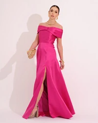 Vestido de Festa Longo Ombro a Ombro Laço Zibeline com Fenda Pink
