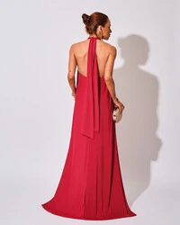 Vestido Longo com Amarração em Malha Cereja