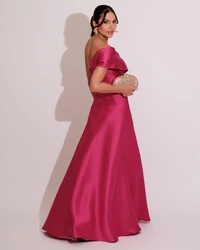 Vestido de Festa longo Faixa Ombro e Fenda Zibeline Pink