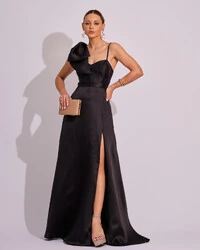 Vestido de Festa Longo em Zibeline com Laço Removível Preto