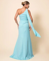 Vestido de Festa Longo Alafataria Um Ombro Só Detalhe Drapeado Tiffany