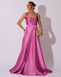 Vestido de Festa Longo Zibeline com Fenda e Faixa Rosa