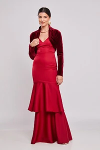 Bolero Manga Curta Veludo Marsala