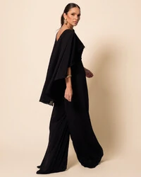 Macacão de Festa Longo Crepe Chiffon com Capa Preto