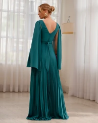 Vestido de Festa Longo com Capa e Saia Plissada Verde
