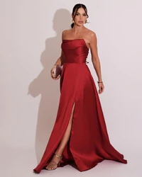 Vestido de Festa Longo Tomara que Caia Trançado Costa em Zibeline Marsala