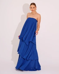Vestido de Festa Longo Tomara que Caia em Camadas Azul Royal