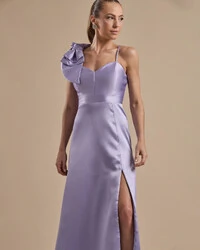 Vestido de Festa Longo em Zibeline com Laço Removível Lilás