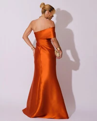 Vestido de Festa Zibeline com Faixa Ombro a Ombro Terracota