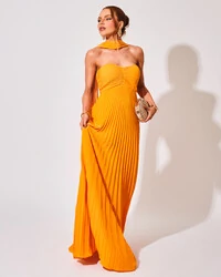 Vestido de Festa Longo Tomara que Caia Plissado com Lenço Mango Sorbet