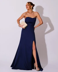 Vestido de Festa Longo Tomara que Caia Alfaiataria Azul Marinho