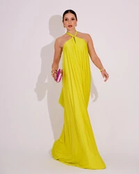 Vestido Longo com Amarração em Malha Verde Lima