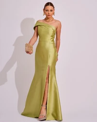 Vestido de Festa Zibeline com Faixa Ombro a Ombro Verde Lima