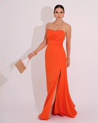 Vestido de Festa Longo Tomara que Caia Alfaiataria Laranja
