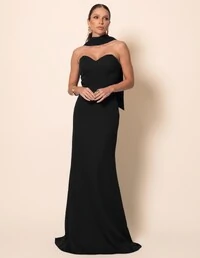 Vestido de Festa Longo Alfaiataria Tomara que Caia Saia Sereia com Lenço Preto