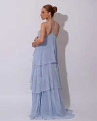 Vestido Longo Crepe Chiffon Babado em Camadas Serenity