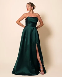 Vestido de Festa Longo Tomara que Caia Trançado Costa em Zibeline Verde Escuro