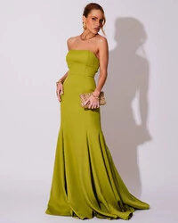 Vestido de Festa Longo Alfaiataria Tomara que Caia Saia Sereia Verde Pistache