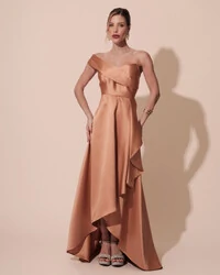 Vestido de Festa Longo Zibeline um Ombro Só Mullet Mocha Mousse New