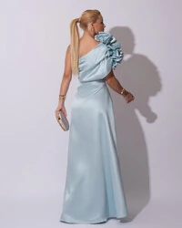 Vestido de Festa Longo Zibeline um Ombro Só Flor Drapeado Tiffany