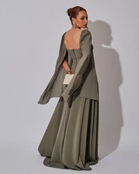 Vestido de Festa Longo com Capa Verde Oliva